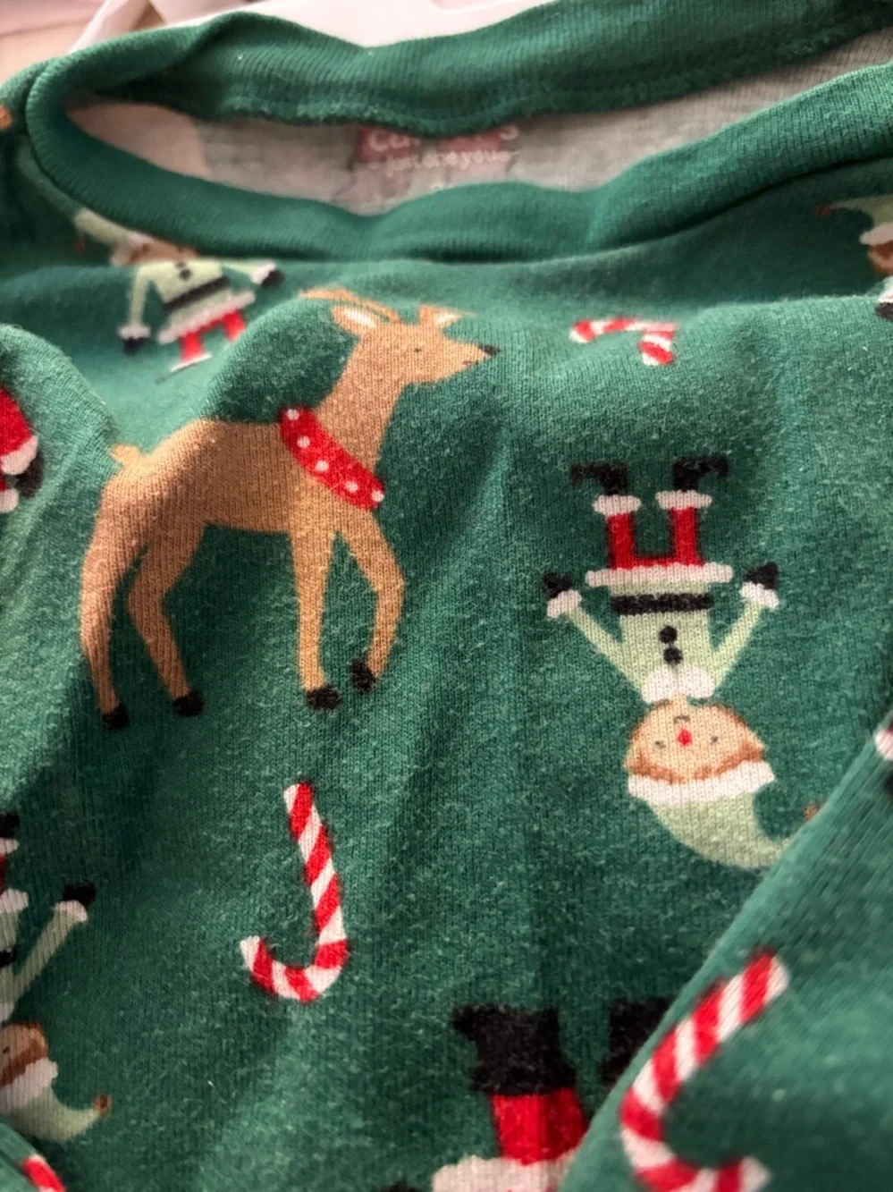 Green Holiday Kids Pajama Top with Reindeer & Candy Cane Print 2T